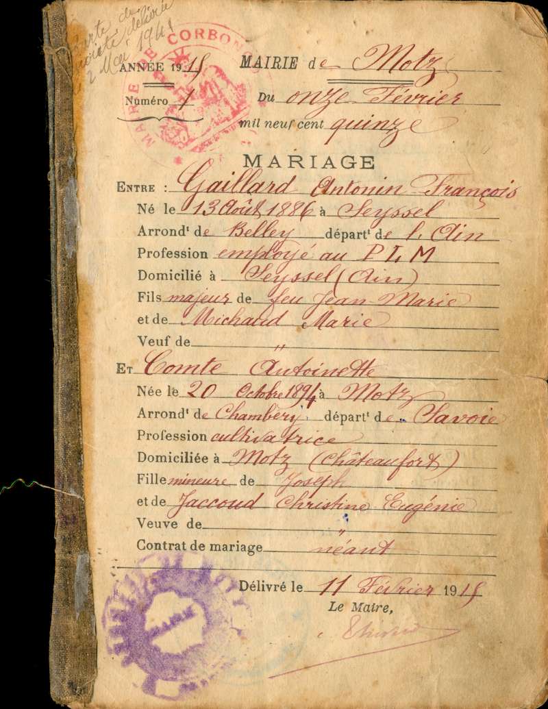 Photo de la page 1 du livret de famille